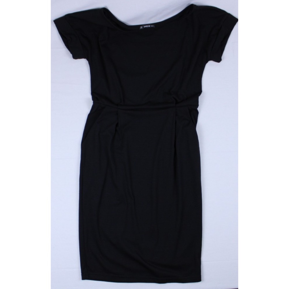 SHEIN Black Bodycon Midi Dress Women's Small Short Sleeve Stretch Casual Classic